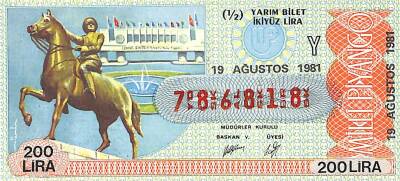 19 Ağustos 1981 Piyango Bileti Yarım Bilet PYB6366 - 1