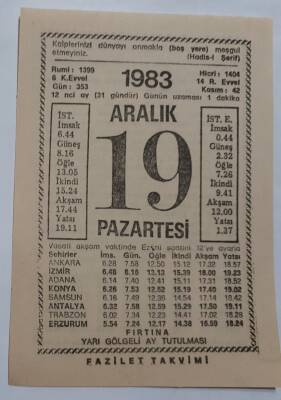 19 Aralık 1983 Takvim Yaprağı - Doğum Günü Hediyesi EFM(N)6899 - 1