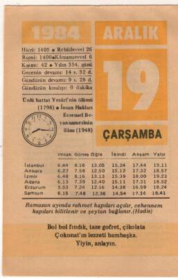 19 Aralık 1984 Takvim Yaprağı EFM(N)4178 - 3