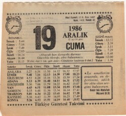 19 Aralık 1986 Takvim Yaprağı EFM(N)4331 - 3