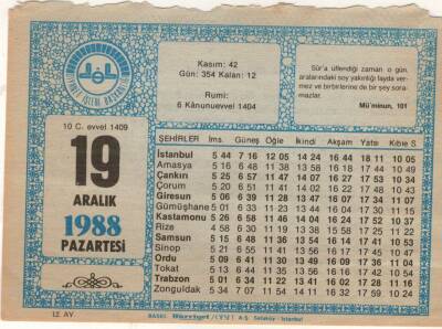 19 Aralık 1988 Takvim Yaprağı EFM(N)4485 - 3