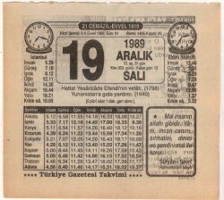 19 Aralık 1989 Takvim Yaprağı EFM(N)4209 - 2