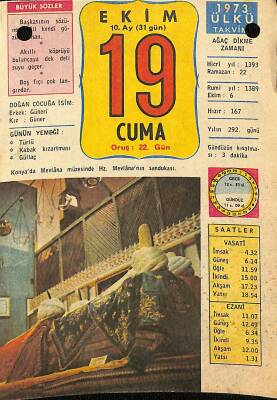 19 Ekim 1973 Takvim Yaprağı - Doğum Günü Hediyesi EFM(N)11756 - 1