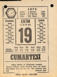 19 Ekim 1974 Takvim Yaprağı - Doğum Günü Hediyesi EFM(N)10580 - 3