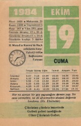 19 Ekim 1984 Takvim Yaprağı EFM(N)3020 - 3