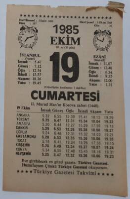 19 Ekim 1985 Takvim Yaprağı - Doğum Günü Hediyesi EFM(N)6664 - 1