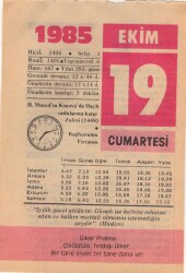 19 Ekim 1985 Takvim Yaprağı EFM(N)3051 - 3