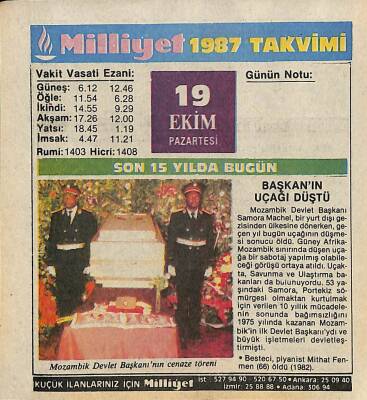 19 Ekim 1987 Resimli Takvim Yaprağı - Doğum Günü Hediyesi EFM(N)10517 - 4