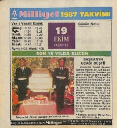 19 Ekim 1987 Resimli Takvim Yaprağı - Doğum Günü Hediyesi EFM(N)10517 - 3