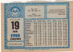 19 Ekim 1988 Takvim Yaprağı EFM(N)3205 - 3