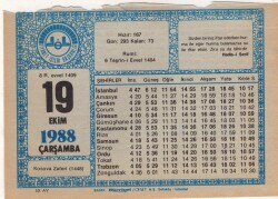 19 Ekim 1988 Takvim Yaprağı EFM(N)3205 - 1