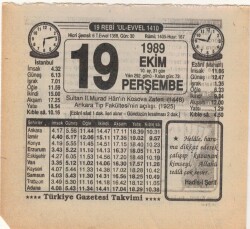 19 Ekim 1989 Takvim Yaprağı EFM(N)3113 - 3