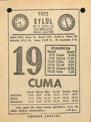 19 Eylül 1975 Takvim Yaprağı - Doğum Günü Hediyesi EFM(N)12527 - 1