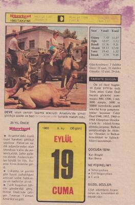 19 Eylül 1980 Takvim Yaprağı -Doğum Günü Hediyesi EFM(N)6419 - 1