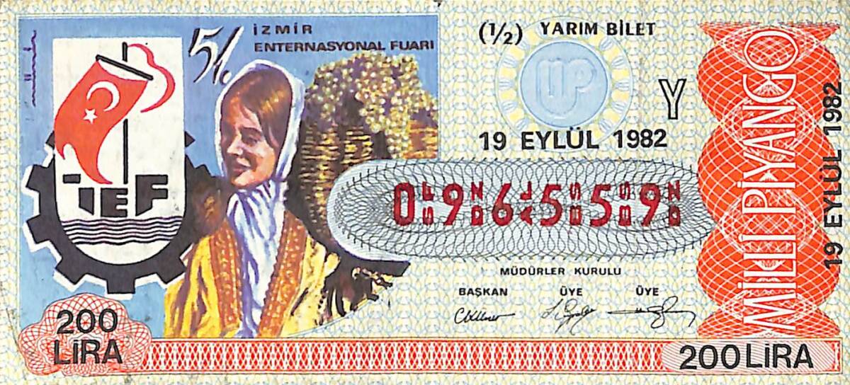 19 Eylül 1982 Piyango Bileti Yarım Bilet PYB6487 - 1