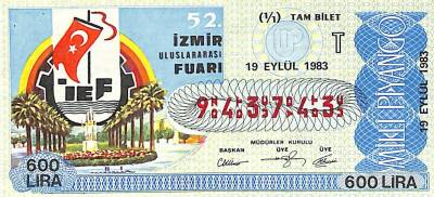 19 Eylül 1983 Piyango Bileti Tam Bilet PYB6451 - 1