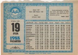 19 Eylül 1988 Takvim Yaprağı EFM(N)2908 - 2