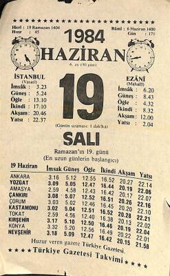 19 Haziran 1984 Takvim Yaprağı - Doğum Günü Hediyesi EFM(N)11457 - 1