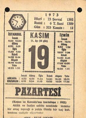 19 Kasım 1973 Takvim Yaprağı - Doğum Günü Hediyesi EFM(N)10722 - 4