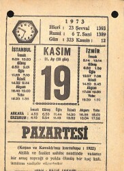 19 Kasım 1973 Takvim Yaprağı - Doğum Günü Hediyesi EFM(N)10722 - 2