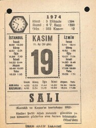 19 Kasım 1974 Takvim Yaprağı - Doğum Günü Hediyesi EFM(N)10781 - 4