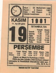 19 Kasım 1981 Takvim Yaprağı EFM(N)4271 - 1