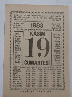 19 Kasım 1983 Takvim Yaprağı - Doğum Günü Hediyesi EFM(N)6913 - 1