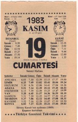 19 Kasım 1983 Takvim Yaprağı EFM(N)3963 - 3