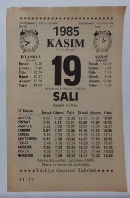 19 Kasım 1985 Takvim Yaprağı - Doğum Günü Hediyesi EFM(N)6695 - 1