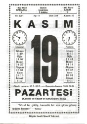 19 Kasım 2001 Takvim Yaprağı Doğum Günü Hediyesi EFM(N)4015 - 3