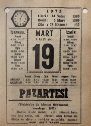 19 Mart 1973 Takvim Yaprağı - Doğum Günü Hediyesi EFM(N)8085 - 2