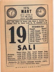 19 Mart 1974 Takvim Yaprağı EFM(N)5898 - 2