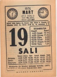 19 Mart 1974 Takvim Yaprağı EFM(N)5898 - 1