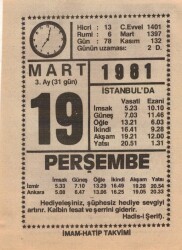 19 Mart 1981 Takvim Yaprağı EFM(N)6021 - 1