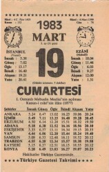 19 Mart 1983 Takvim Yaprağı EFM(N)5836 - 3