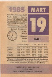 19 Mart 1985 Takvim Yaprağı EFM(N)6113 - 3