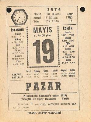 19 Mayıs 1974 Takvim Yaprağı - Doğum Günü Hediyesi EFM(N)12333 - 1