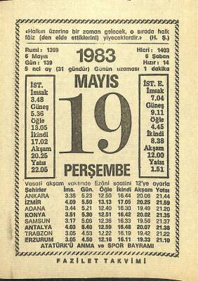 19 Mayıs 1983 Takvim Yaprağı - Doğum Günü Hediyesi EFM(N)12152 - 1