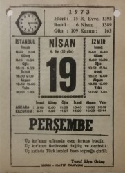 19 Nisan 1973 Takvim Yaprağı - Doğum Günü Hediyesi EFM(N)8116 - 2