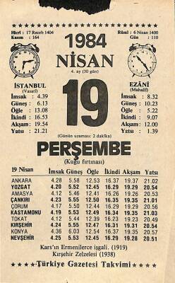 19 Nisan 1984 Takvim Yaprağı - Doğum Günü Hediyesi EFM(N)11203 - 1