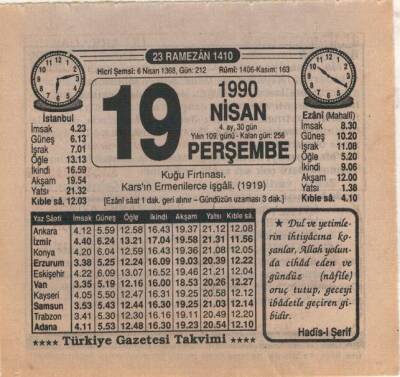 19 Nisan 1990 Takvim Yaprağı EFM(N)6172 - 1