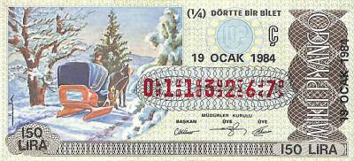 19 Ocak 1984 Piyango Bileti Çeyrek Bilet PYB6316 - 1