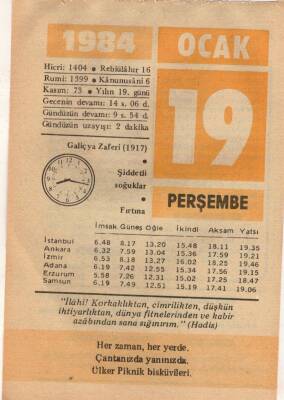 19 Ocak 1984 Takvim Yaprağı EFM(N)4758 - 1