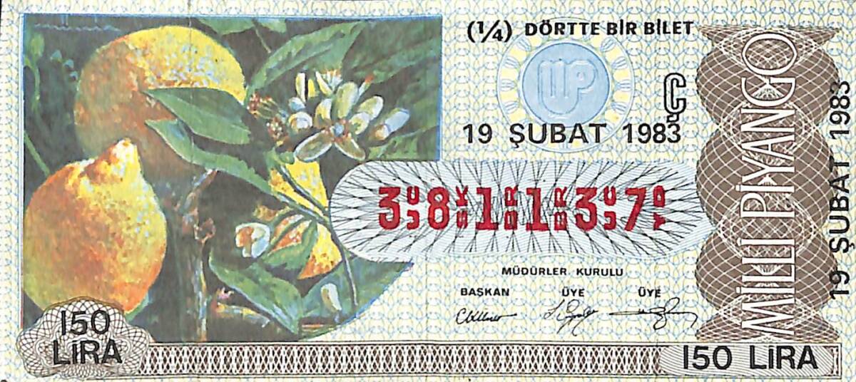 19 Şubat 1983 Piyango Bileti Çeyrek Bilet PYB6473 - 1