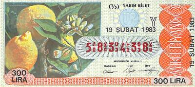 19 Şubat 1983 Piyango Bileti Yarım Bilet PYB6438 - 1