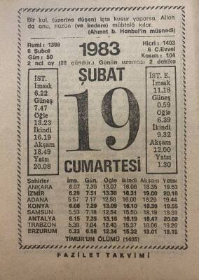 19 Şubat 1983 Takvim Yaprağı - Doğum Günü Hediyesi EFM(N)7816 - 1