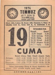 19 Temmuz 1974 Takvim Yaprağı EFM(N)2055 - 3