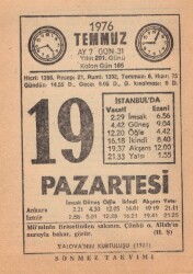 19 Temmuz 1976 Takvim Yaprağı EFM(N)2056 - 3