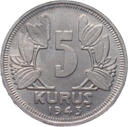 1943 5 Kuruş ÇİL+ TCM2982 - 1