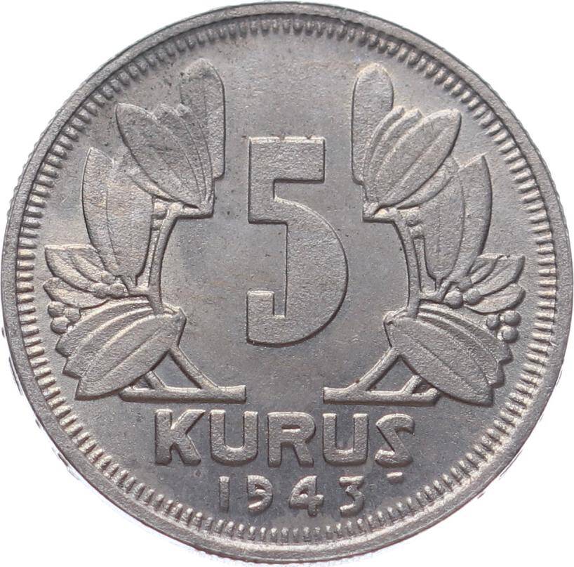 1943 5 Kuruş ÇİL+ TCM2982 - 1